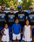 Phi Beta Sigma fathers wearing Sigma Dad shirts at a family cookout