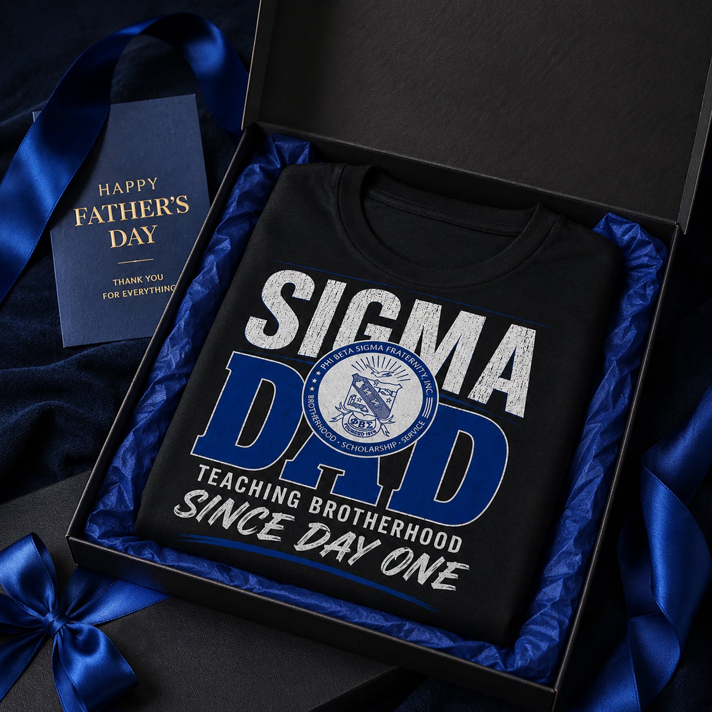 Phi Beta Sigma Sigma Dad shirt presented as a Father's Day gift