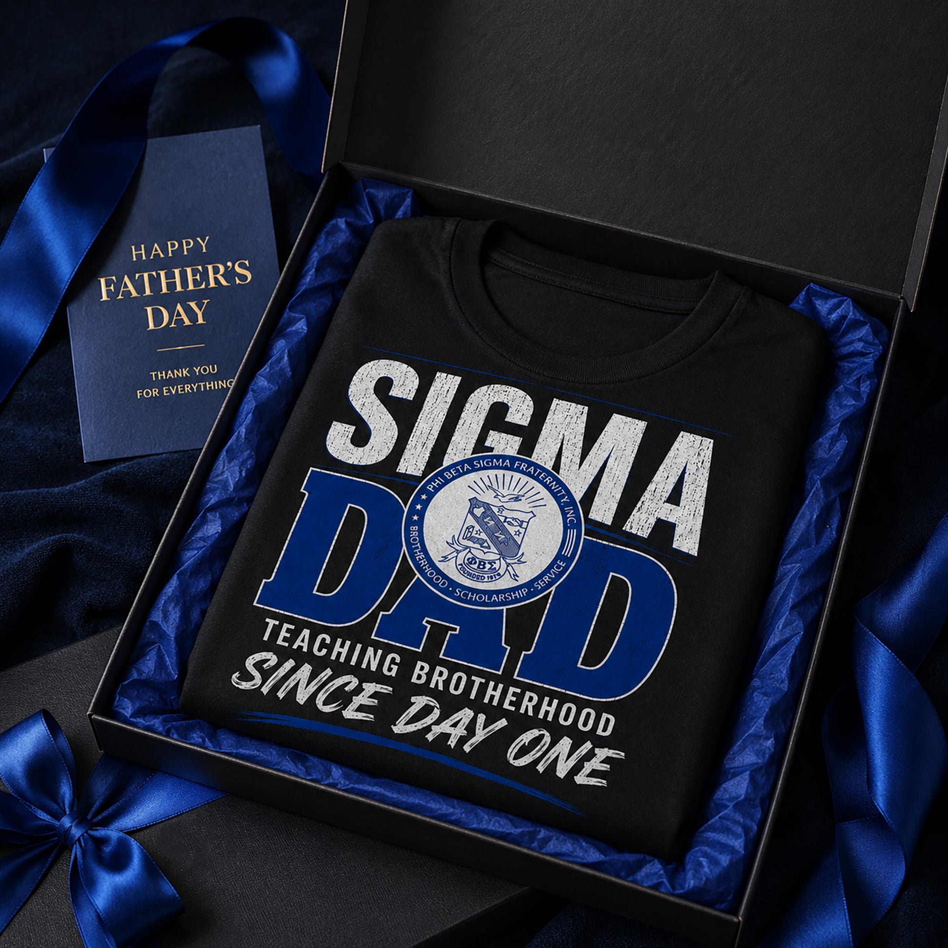Phi Beta Sigma Sigma Dad shirt presented as a Father's Day gift