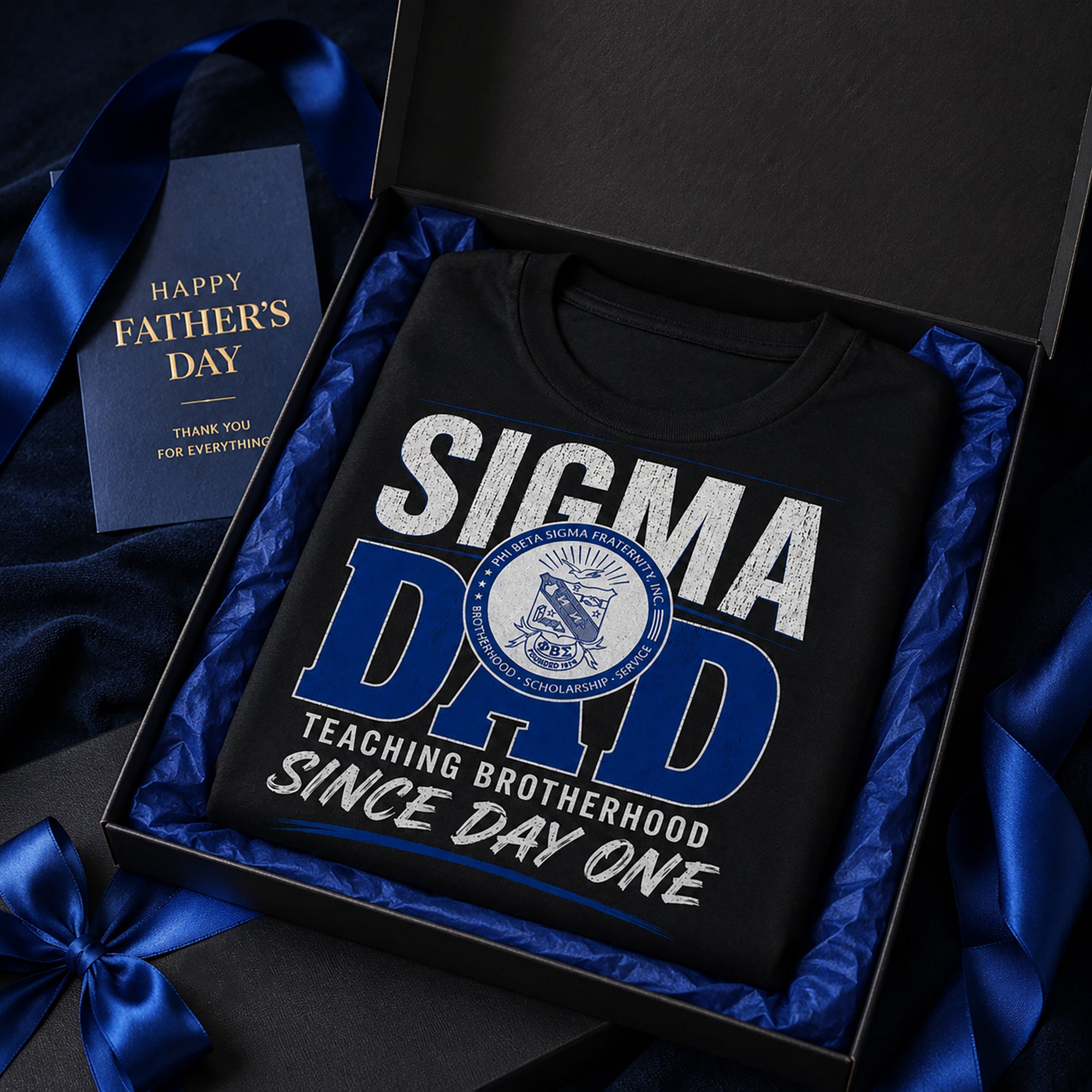 Phi Beta Sigma Sigma Dad shirt presented as a Father's Day gift