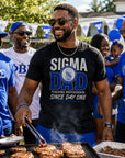 Phi Beta Sigma fathers and children wearing Sigma Dad shirts at a fraternity family event