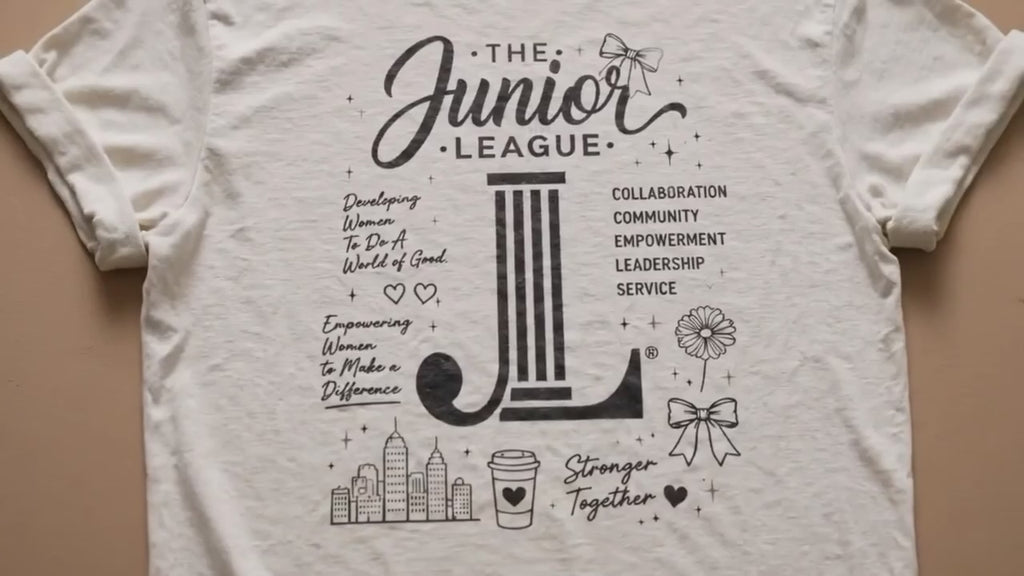 Editorial-style Instagram reel featuring the Junior League ‘Women Who Build’ boutique t-shirt collection on Comfort Colors garment-dyed tees. The video highlights soft premium textures, elevated feminine styling, and empowering messaging focused on collaboration, leadership, community impact, and women building a better world.