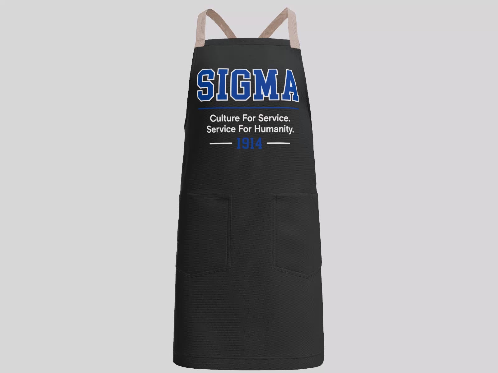 Phi Beta Sigma apron product video showing the crossback design, front pockets, premium details, and grilling lifestyle use