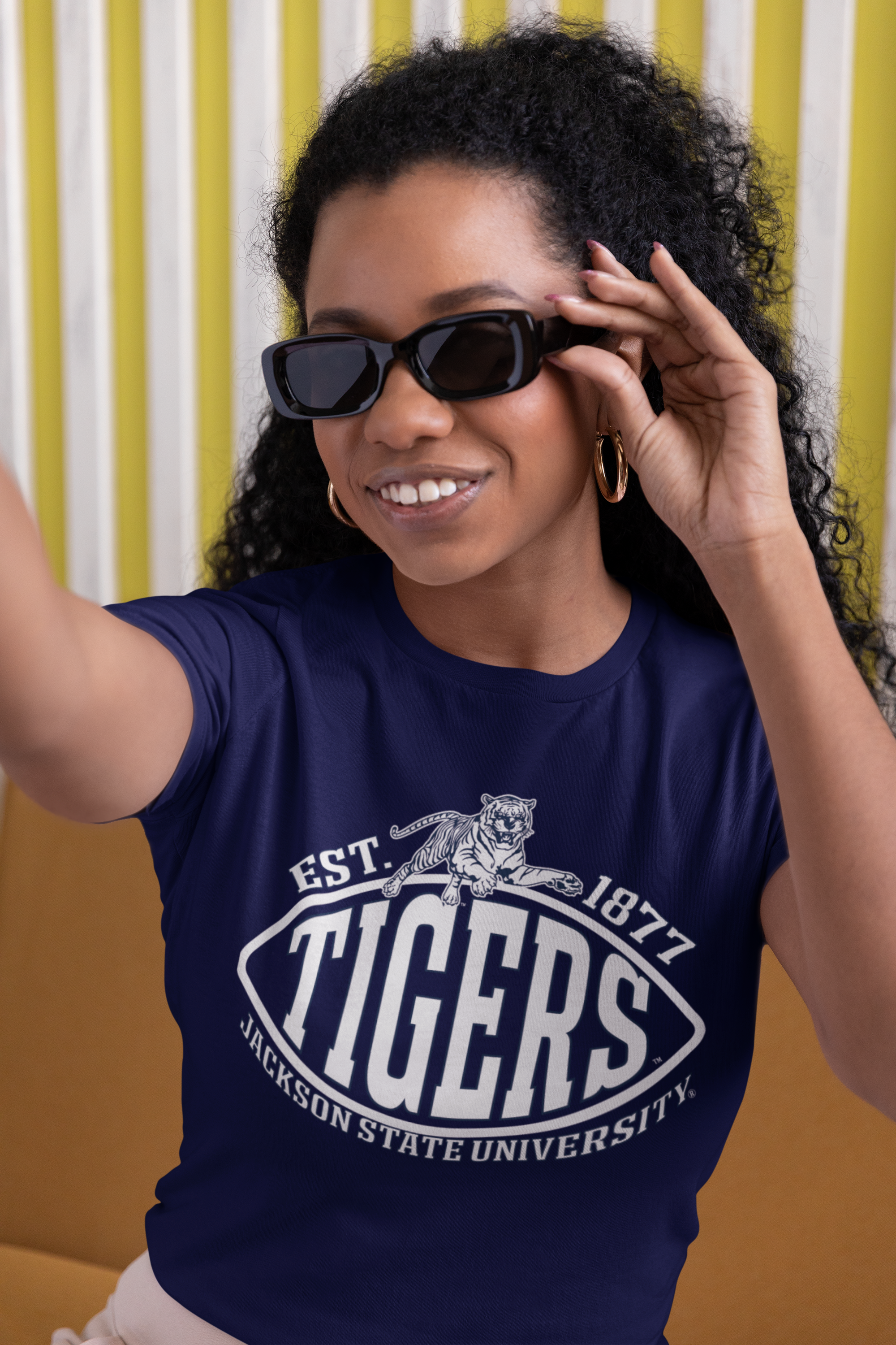 Navy crew-neck T-shirt with Tigers crest and Est. 1877 graphic, short sleeves