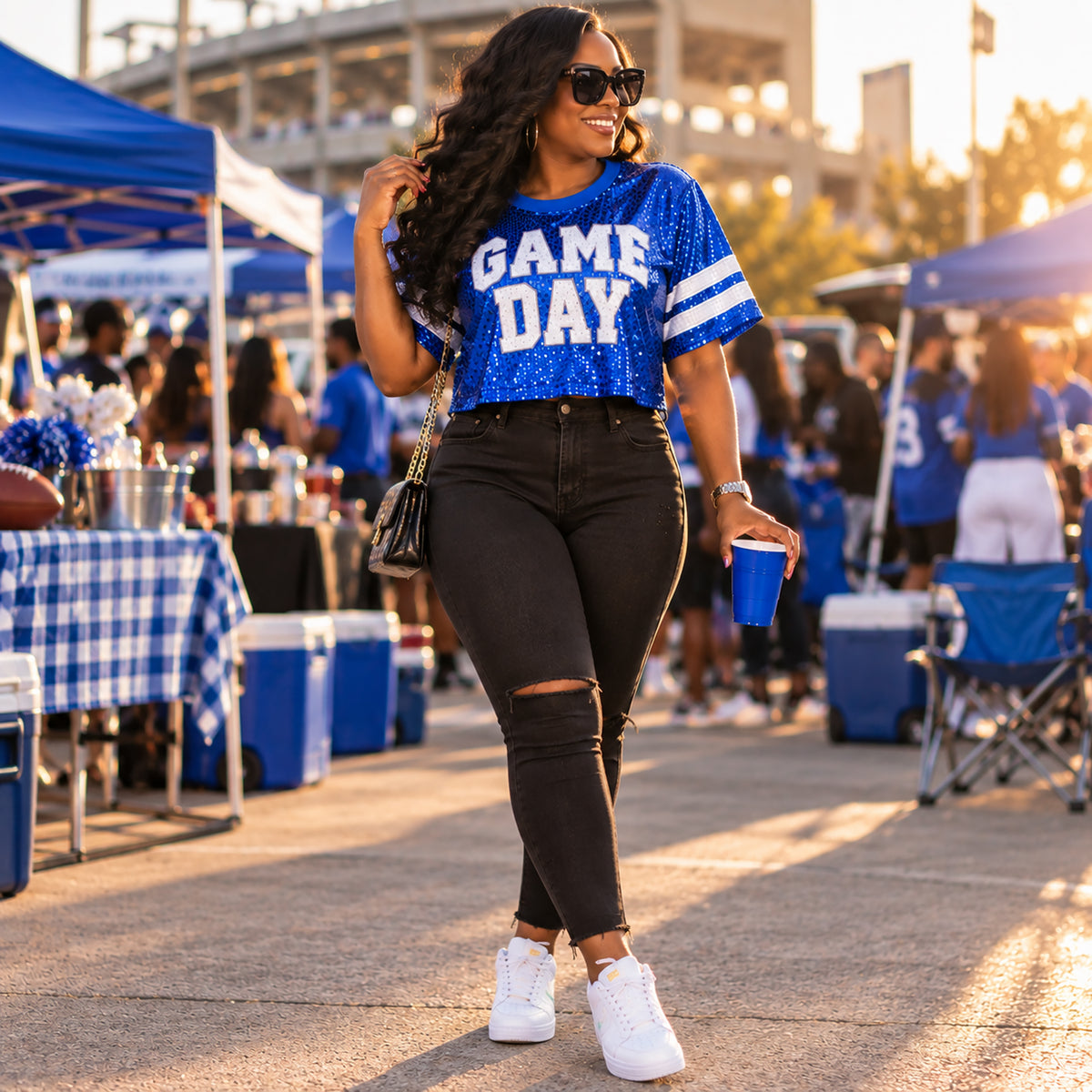 Sequin GAME DAY Jersey Crop Top