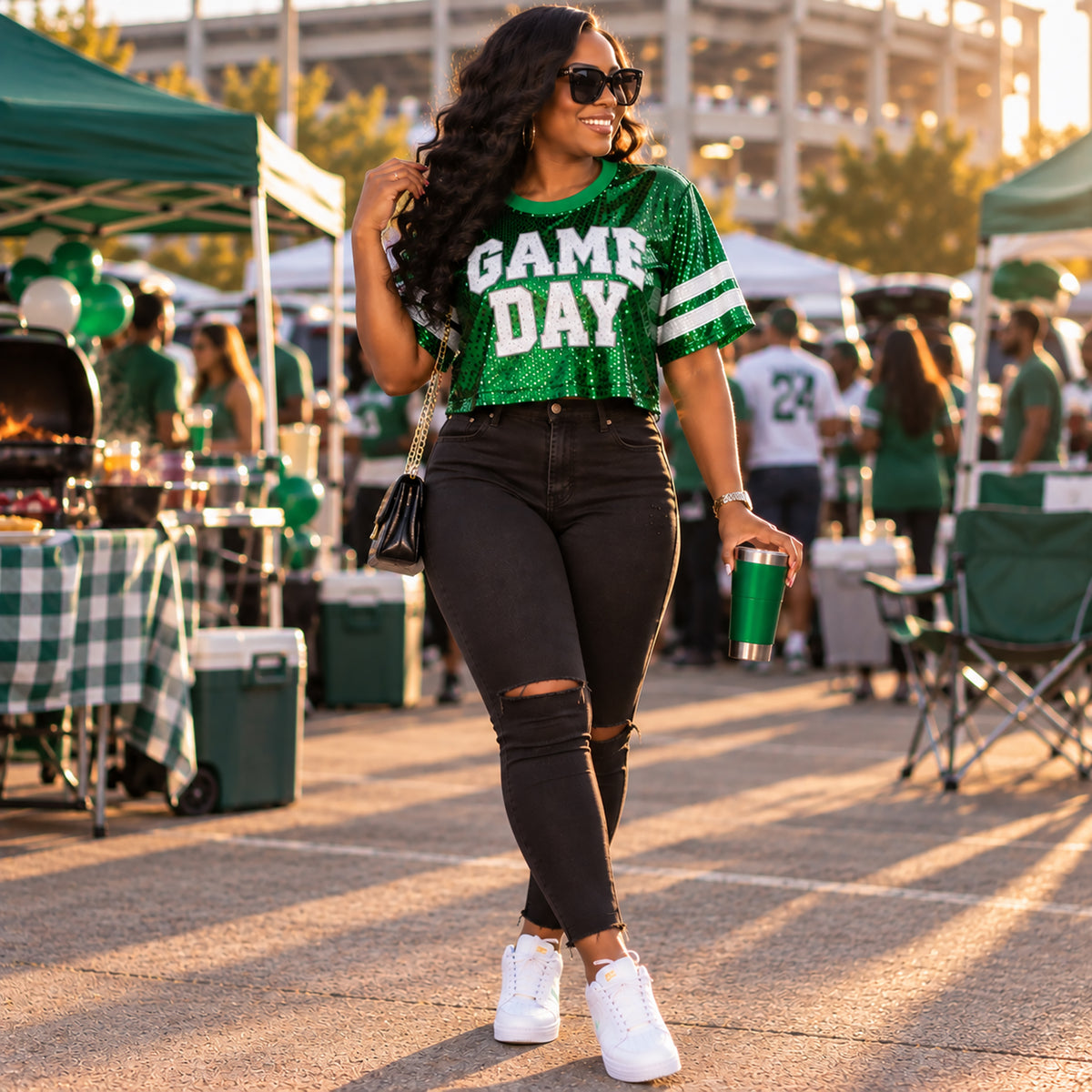 Sequin GAME DAY Jersey Crop Top