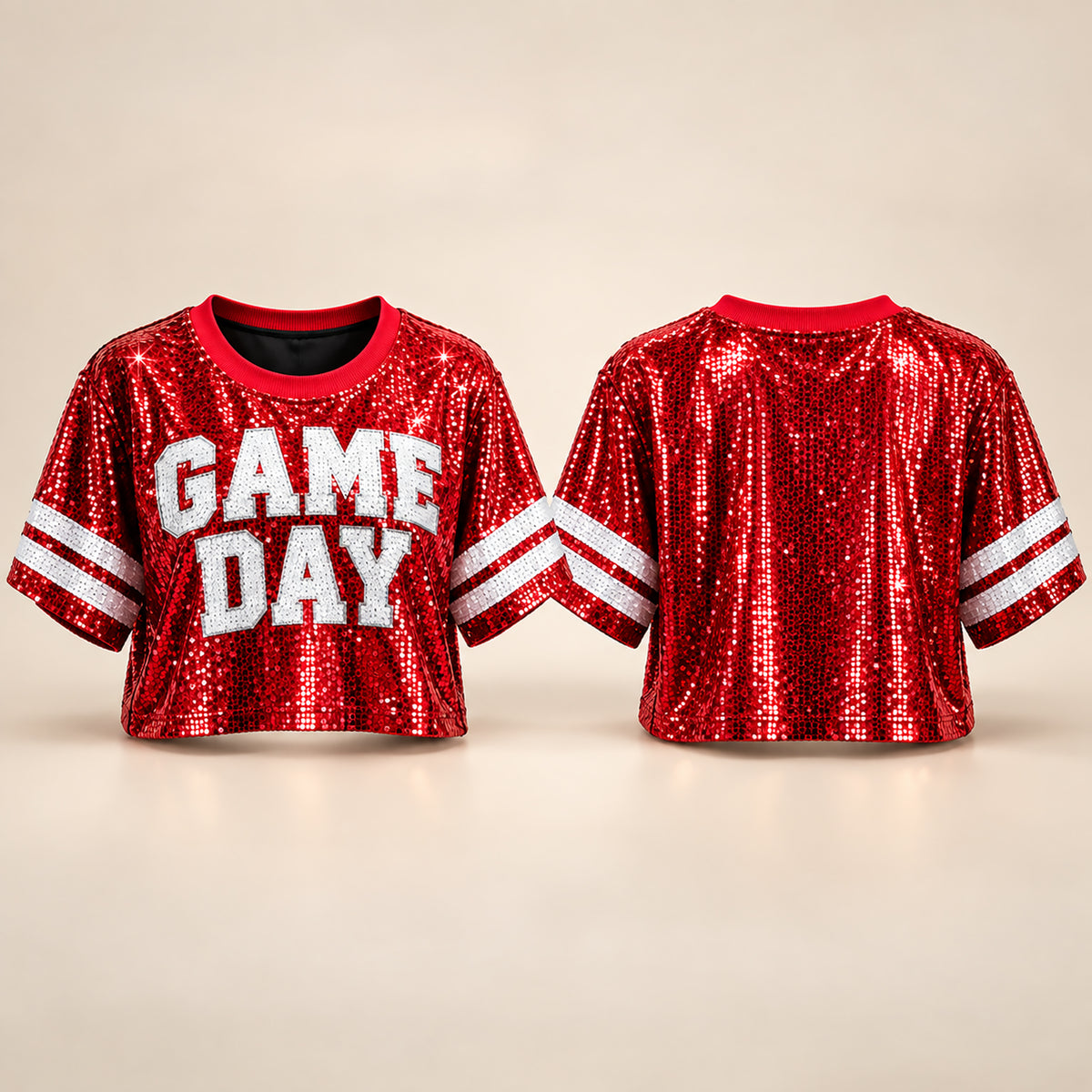 Sequin GAME DAY Jersey Crop Top