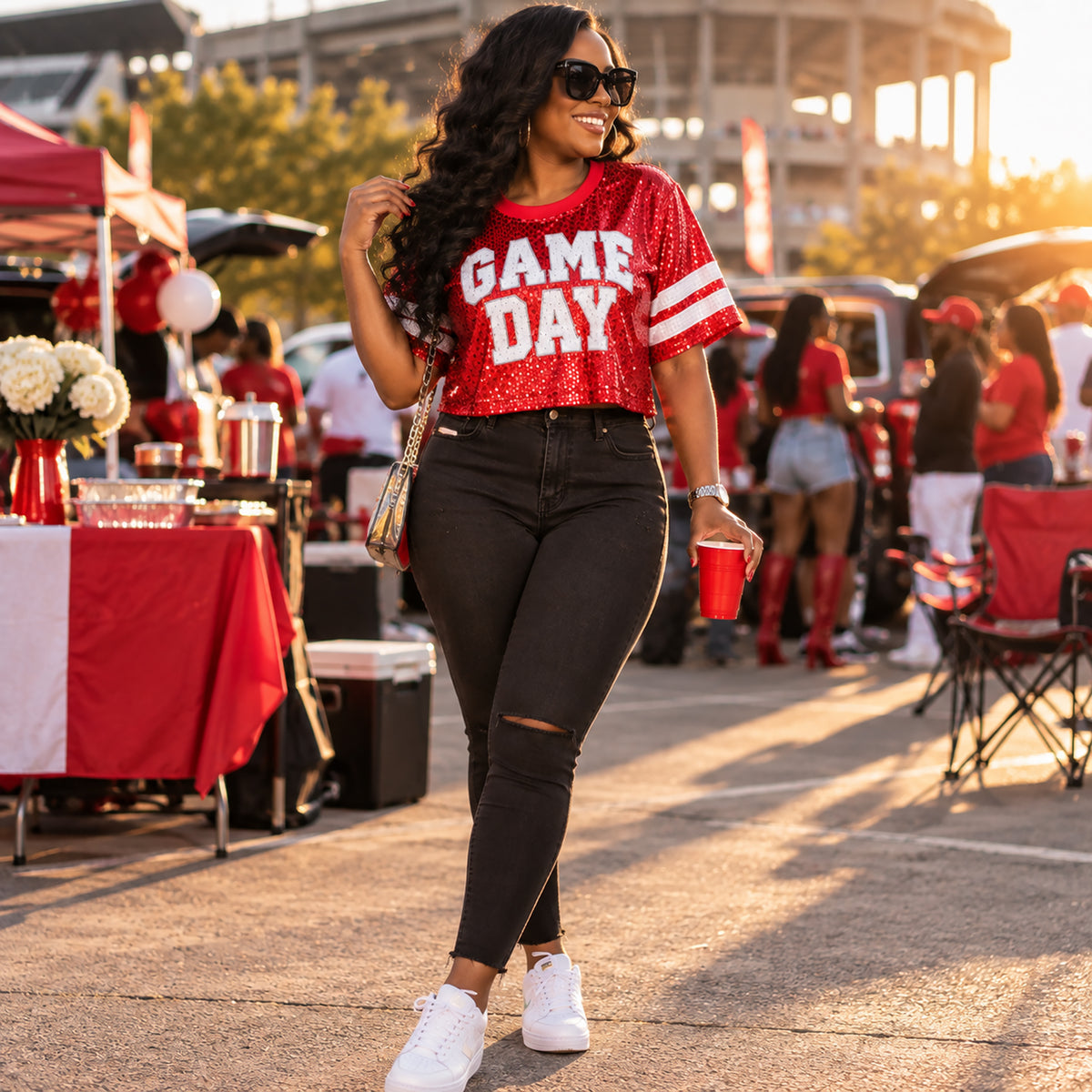 Sequin GAME DAY Jersey Crop Top