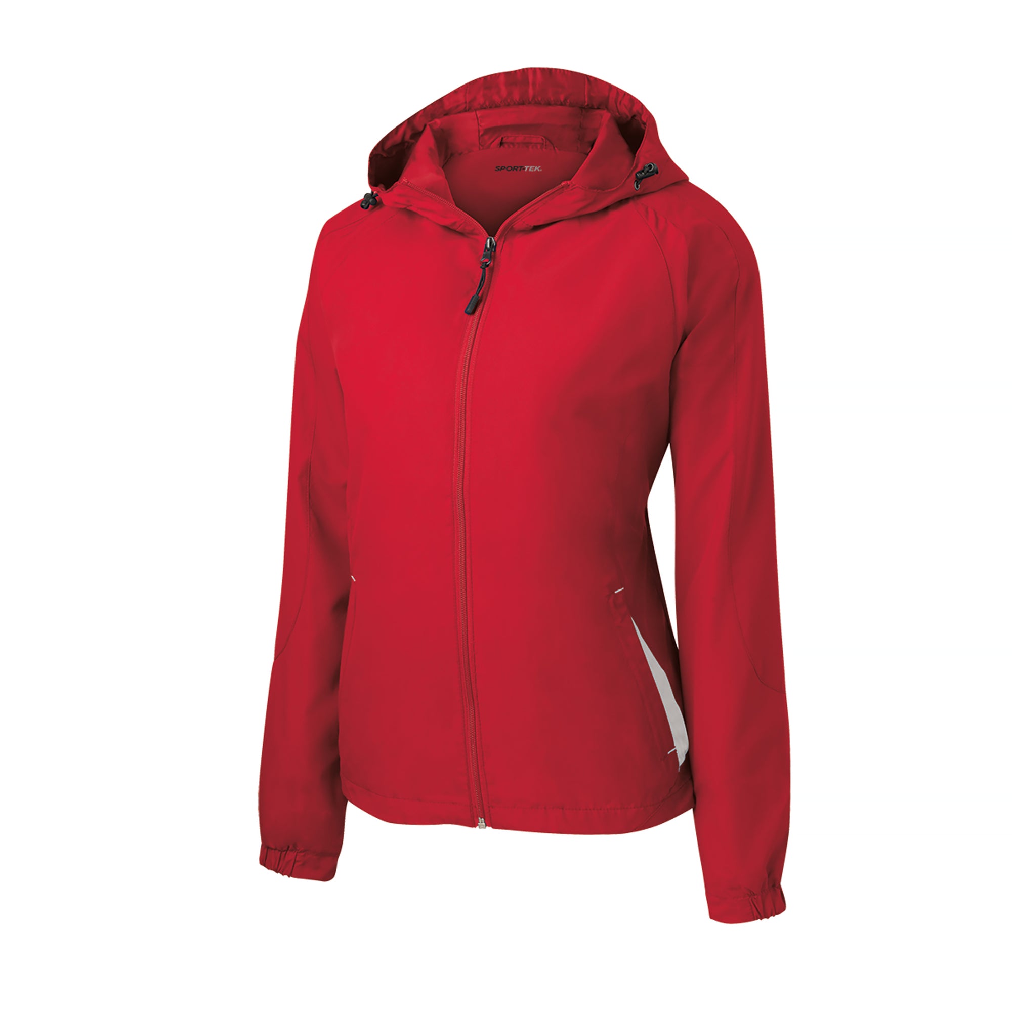 Sport-Tek LST76 women's hooded raglan jacket front view