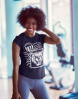 Unisex crewneck T-shirt with Tigergram face and 1871 badge graphic, dark color