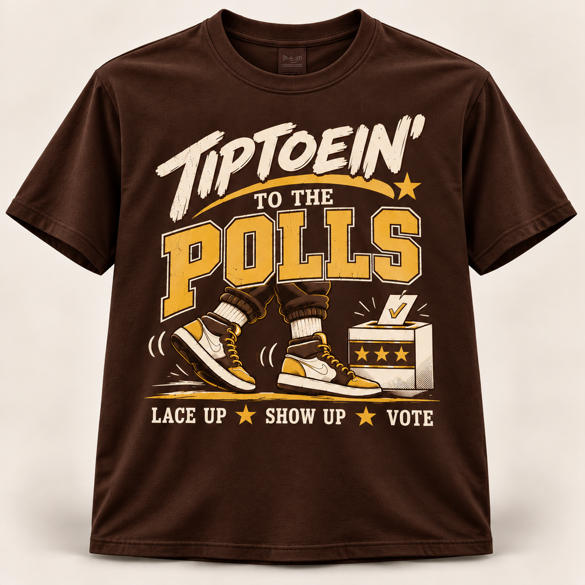 Brown and Gold Tiptoein’ to the Polls short sleeve T-shirt