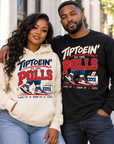 Two Black models wearing Natural and Black Tiptoein’ to the Polls apparel