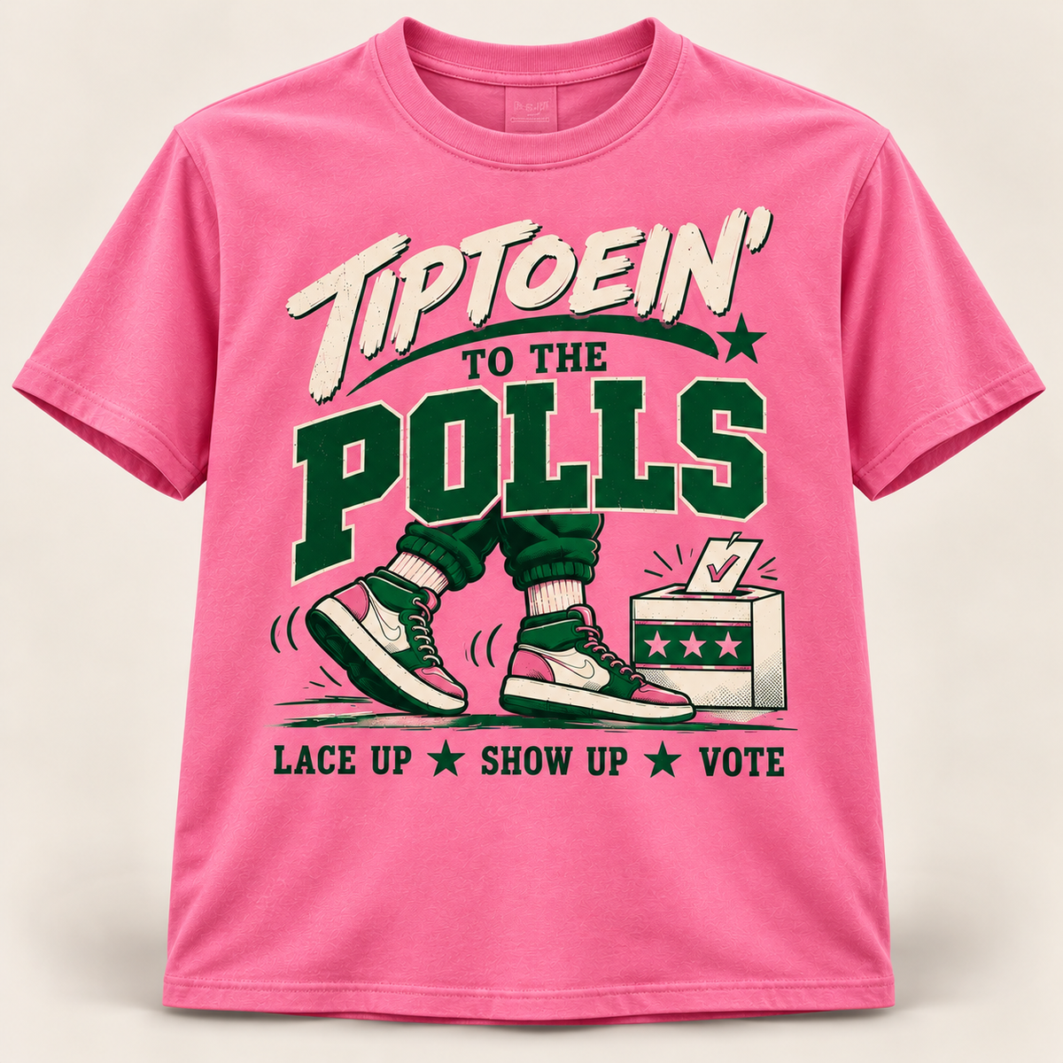 Pink and Green Tiptoein’ to the Polls short sleeve T-shirt