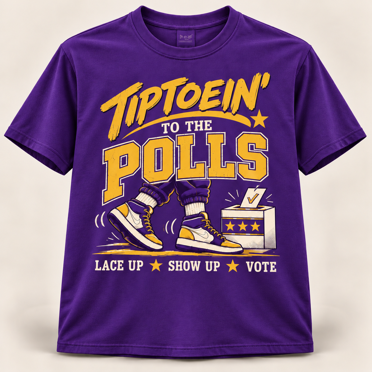 Purple and Gold Tiptoein’ to the Polls short sleeve T-shirt