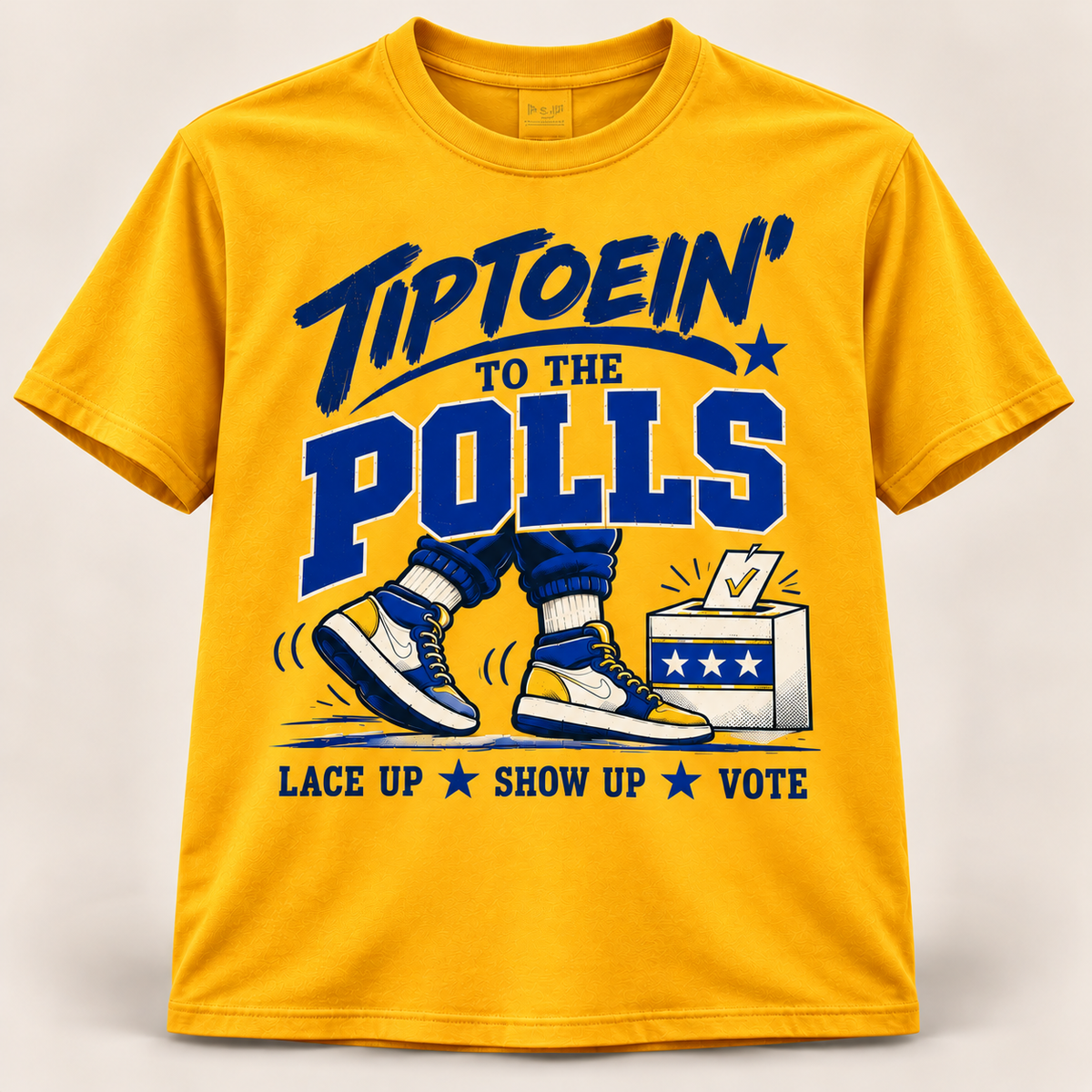 Yellow and Blue Tiptoein’ to the Polls short sleeve T-shirt