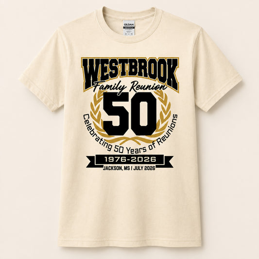 Westbrook Family Reunion 50th Anniversary T-shirt in Natural, 1976–2026