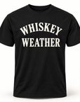 Black Whiskey Weather unisex short sleeve T-shirt with warm cream print