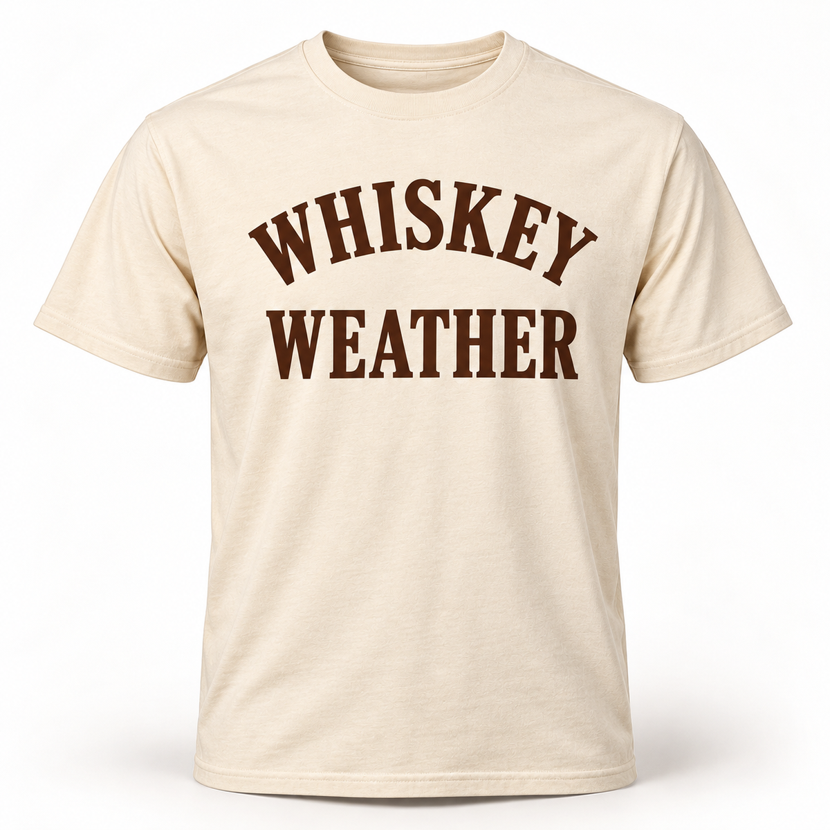 Natural Whiskey Weather unisex short sleeve T-shirt with dark chocolate brown print