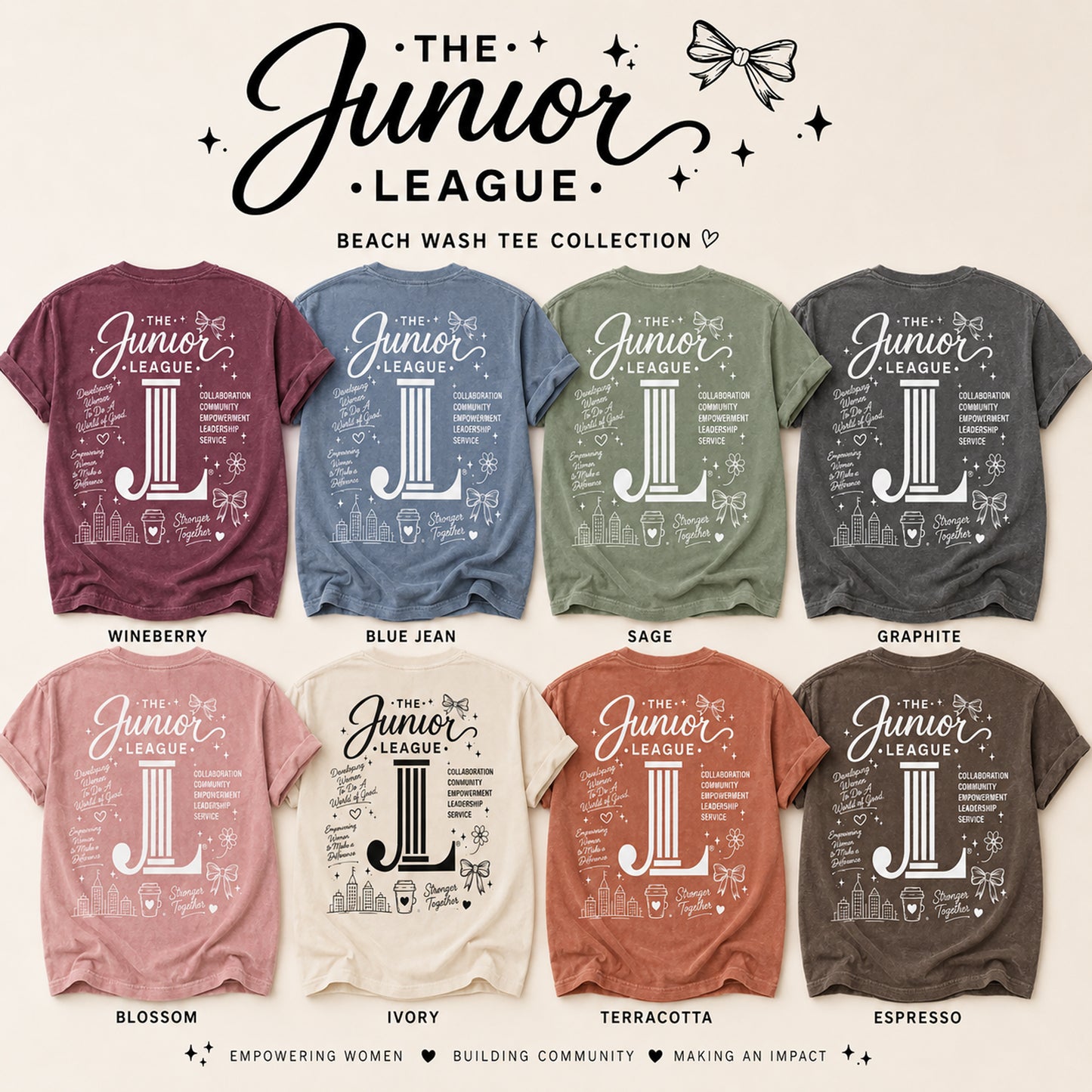 Available color options for the Women Who Build Beach Wash Tee collection