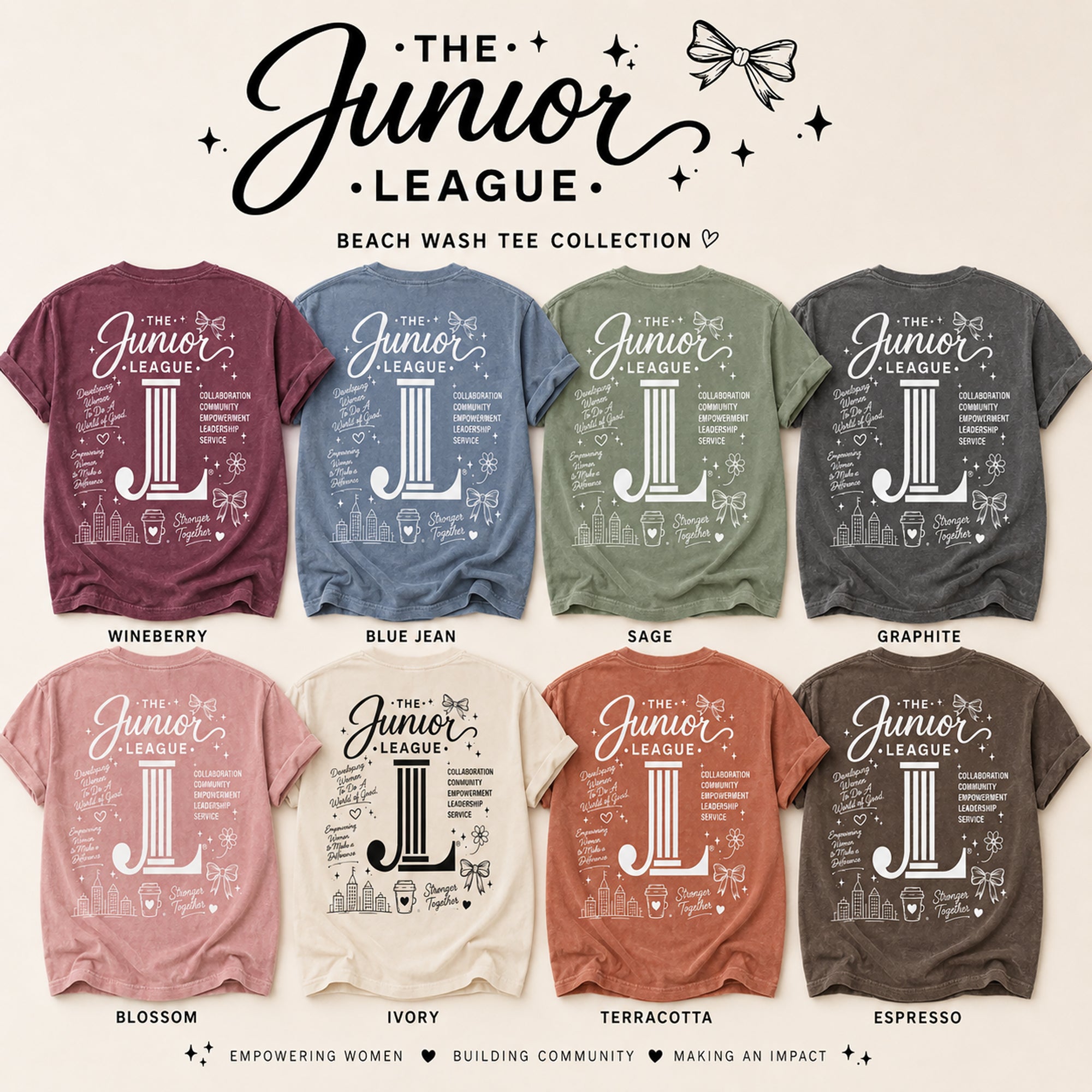 Available color options for the Women Who Build Beach Wash Tee collection