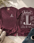 Women Who Build Beach Wash Tee in Wineberry featuring front chest logo and full back graphic design