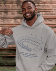 Unisex pullover hoodie in athletic heather gray with stadium graphic, hood, kangaroo pocket
