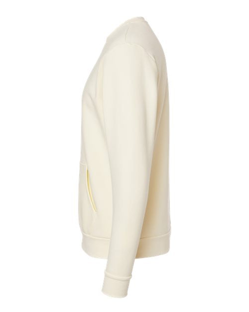Natural unisex crewneck pocket sweatshirt, side view with long sleeves and pouch pocket