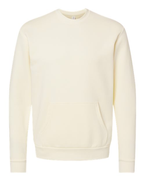 Natural unisex crewneck pocket sweatshirt, back view with plain hoodless design
