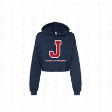 Load image into Gallery viewer, Jackson State Tigers Tri Color J LADIES Sponge Fleece Cropped Pullover Hoodie
