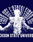Navy short-sleeve t-shirt with white “JACKSON STATE UNIVERSITY” tiger graphic