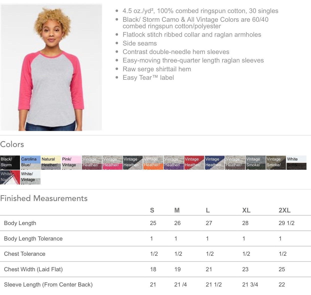 Ladies raglan baseball T-shirt with pink sleeves and heather-gray body, three-quarter length