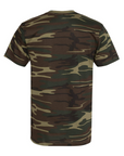 Unisex crew neck camo T-shirt in dark woodland green, no visible graphic