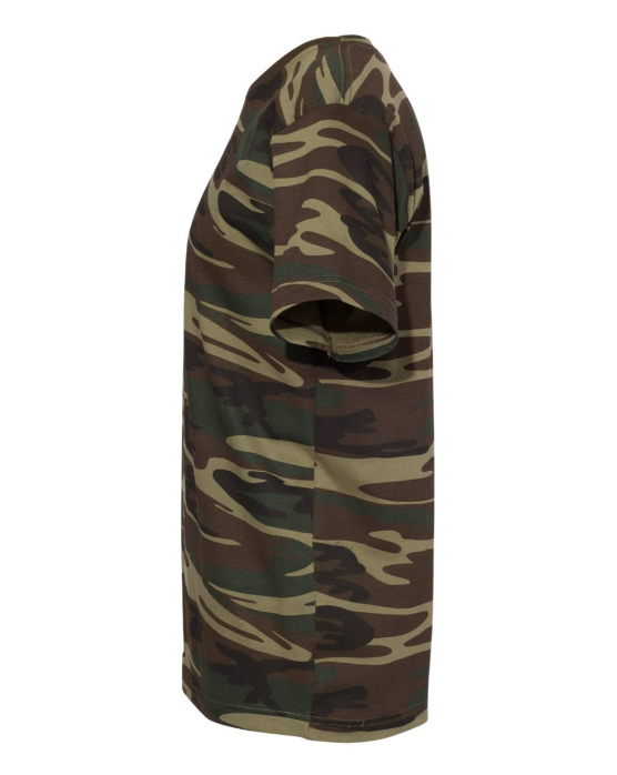 Unisex crew neck camo T-shirt in dark green and tan