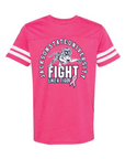 Unisex crewneck football jersey tee, vintage hot pink with Fight Like a Tiger tiger logo