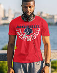 Unisex crew-neck short-sleeve T-shirt with front football logo graphic, red