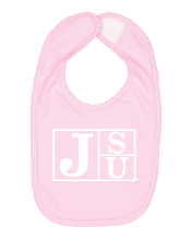 Infant bib in light pink with JSU block letter logo