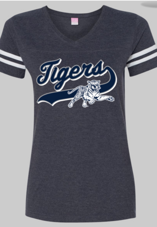 Jackson State University Leaping Tiger LADIES Football V-Neck Fine Jersey Tee