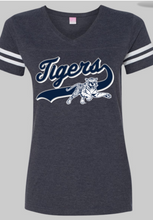 Load image into Gallery viewer, Jackson State University Leaping Tiger CURVY Women&#39;s Football V-Neck Fine Jersey Tee
