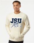 Natural unisex crewneck pocket sweatshirt with JSU leaping tiger logo and front pouch