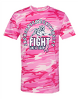 Unisex crew neck camo T-shirt with Fight Like a Tiger emblem, pink camo
