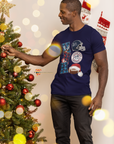 Navy blue unisex crewneck t-shirt with Jackson State Tigers holiday football graphic