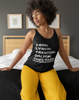 Black unisex tank top with front graphic lettering and Jackson State University logo.