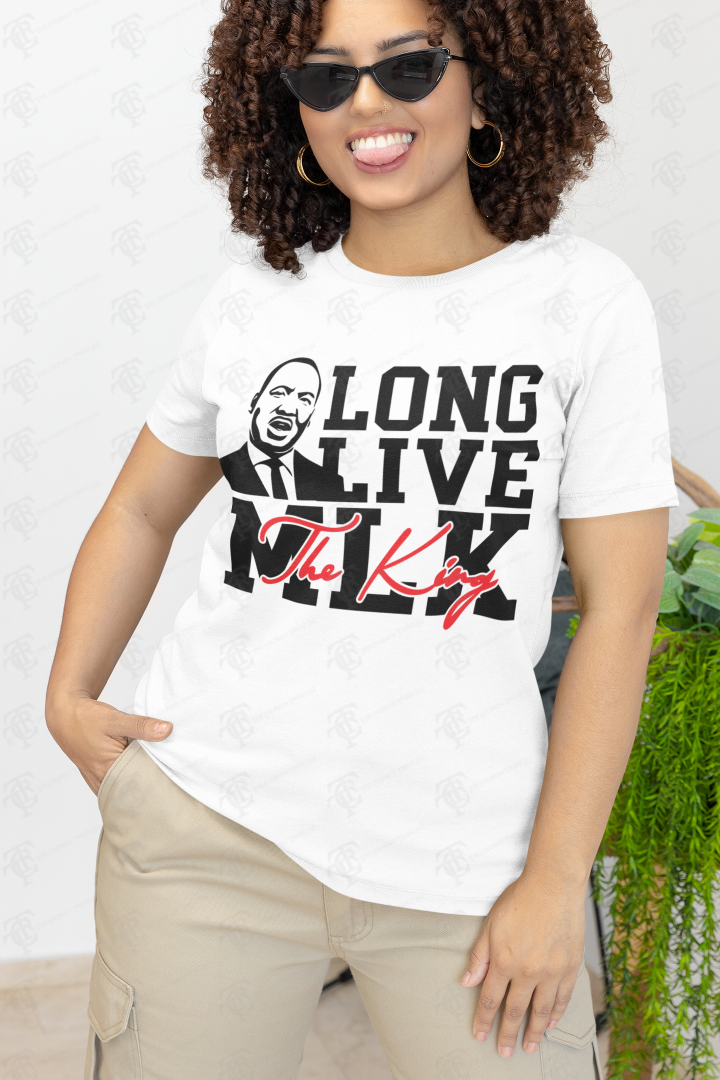 White crewneck T-shirt with "LONG LIVE The King" front graphic