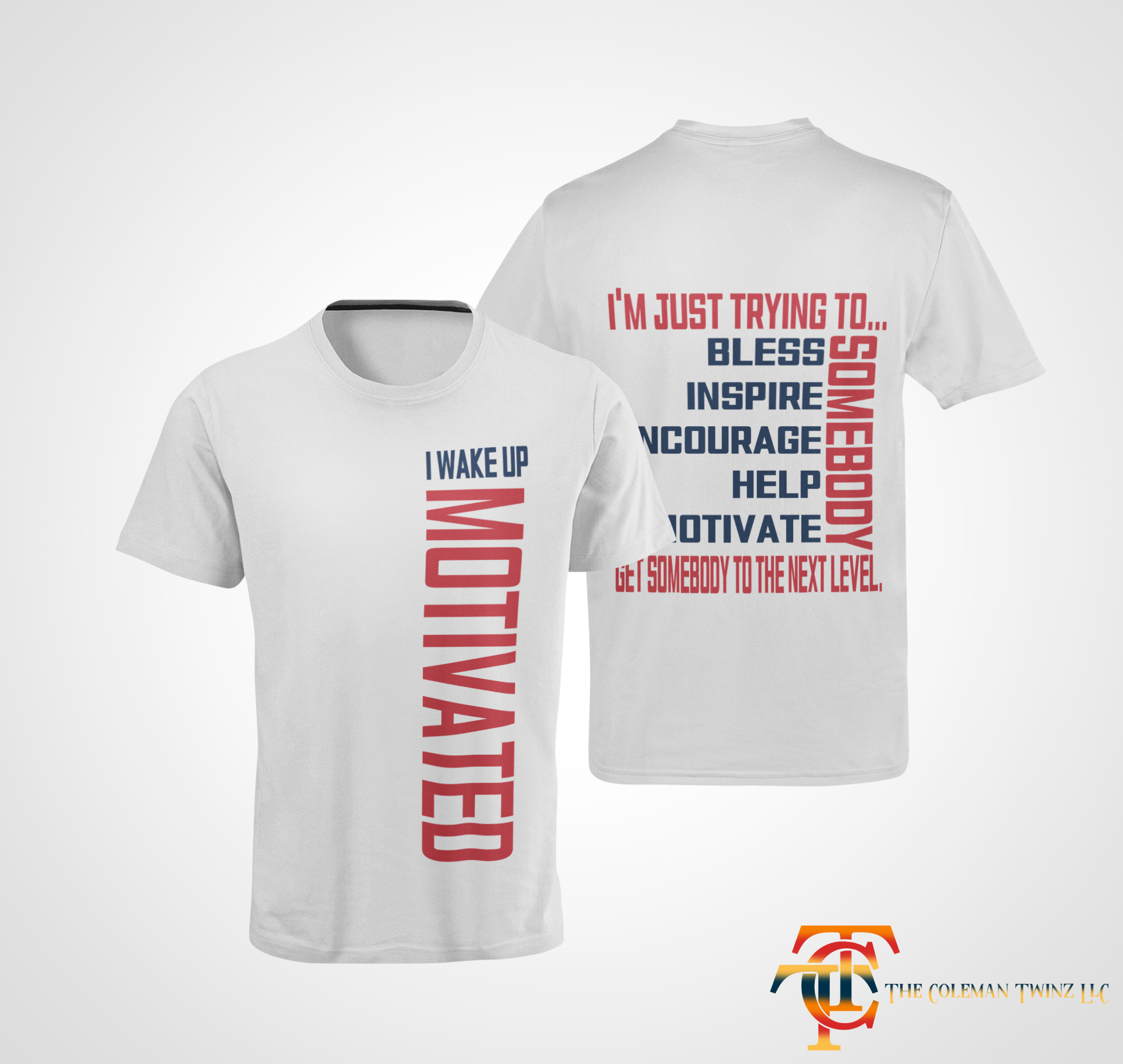 White unisex crew-neck T-shirt with front vertical red word art and back quote
