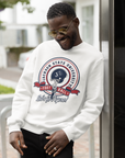 White crew-neck sweatshirt with large front Tigers logo graphic