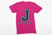 Load image into Gallery viewer, Jackson State University Tigers Blue and White J Short Sleeve T-Shirt
