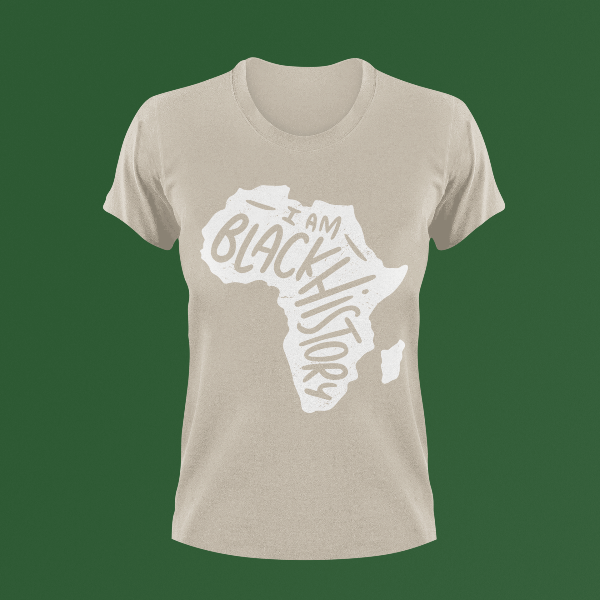 Cream short-sleeve T-shirt with white 'I Am Black History' map graphic
