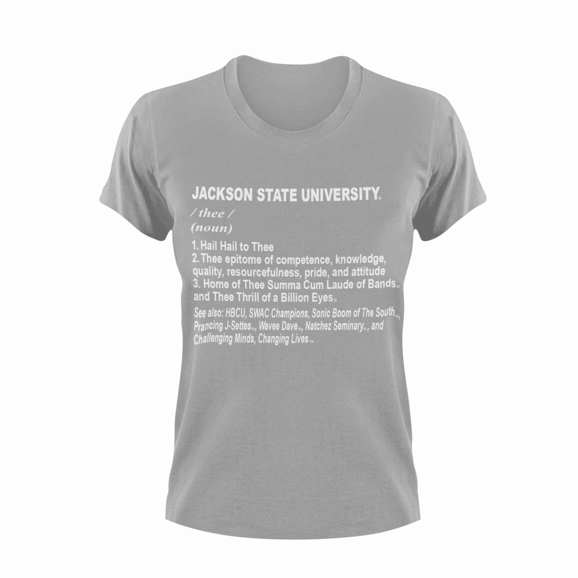 Athletic heather gray youth crew-neck T-shirt with white Jackson State University text graphic