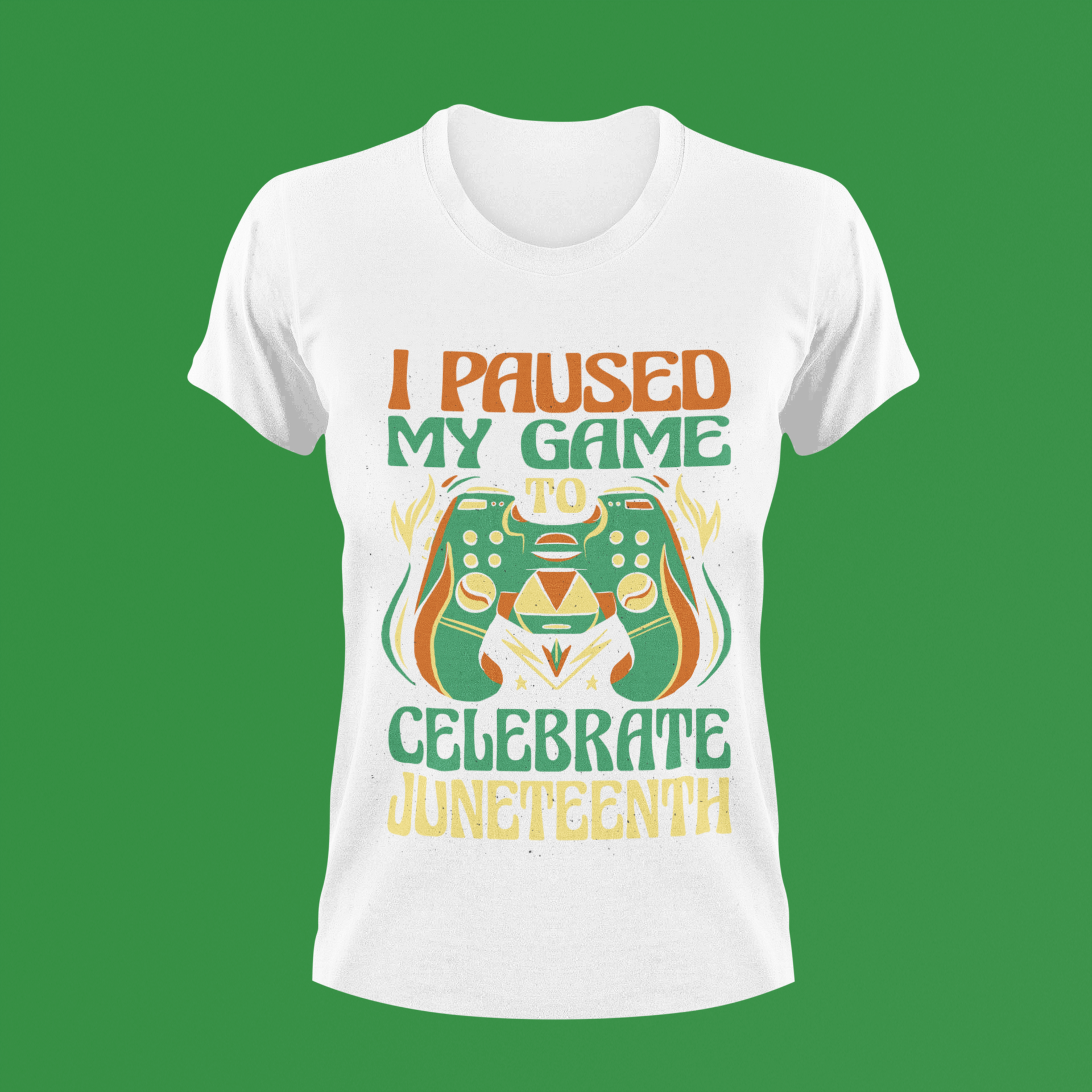 White kids T-shirt with “I Paused My Game To Celebrate Juneteenth” graphic