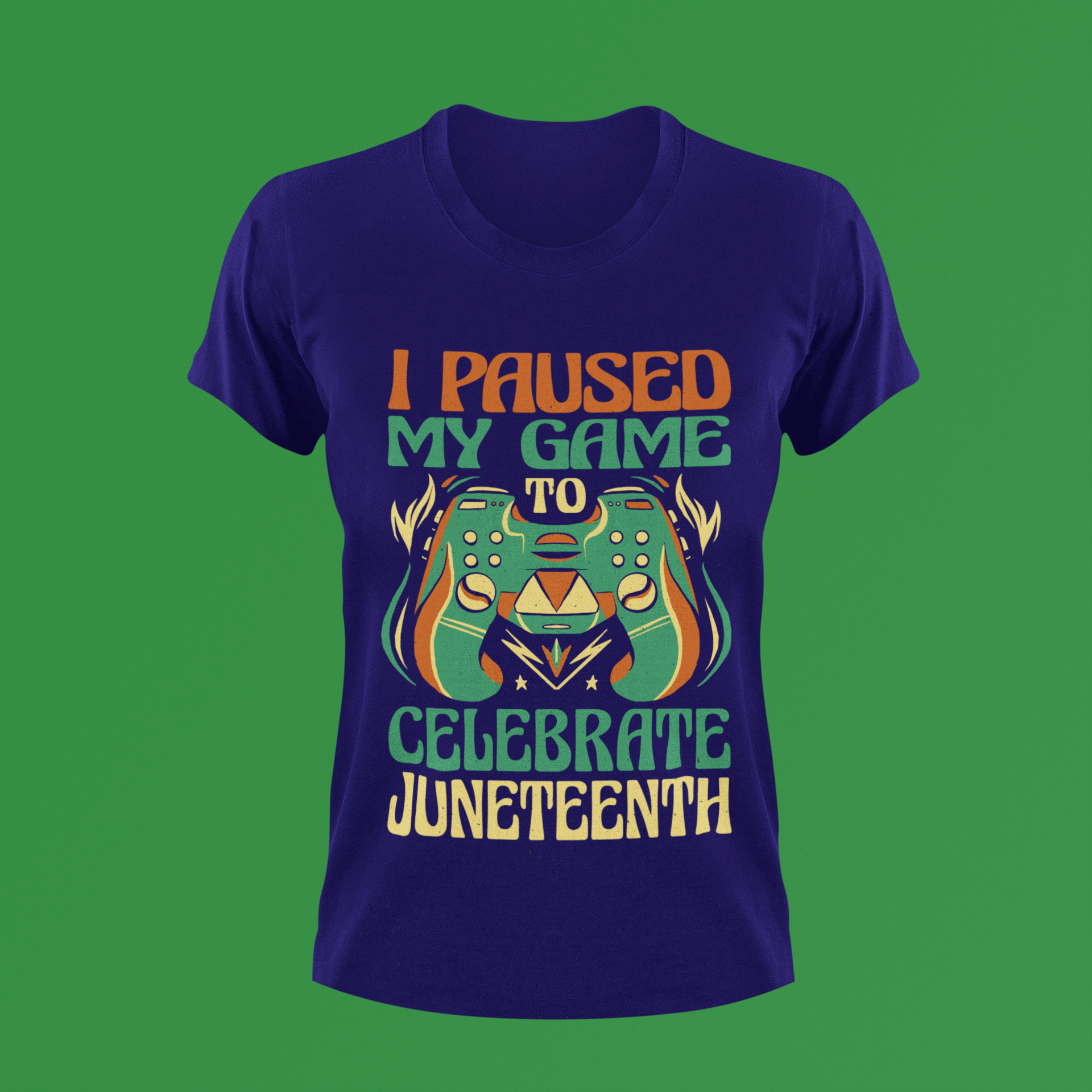 Navy kids T-shirt with “I Paused My Game To Celebrate Juneteenth” graphic
